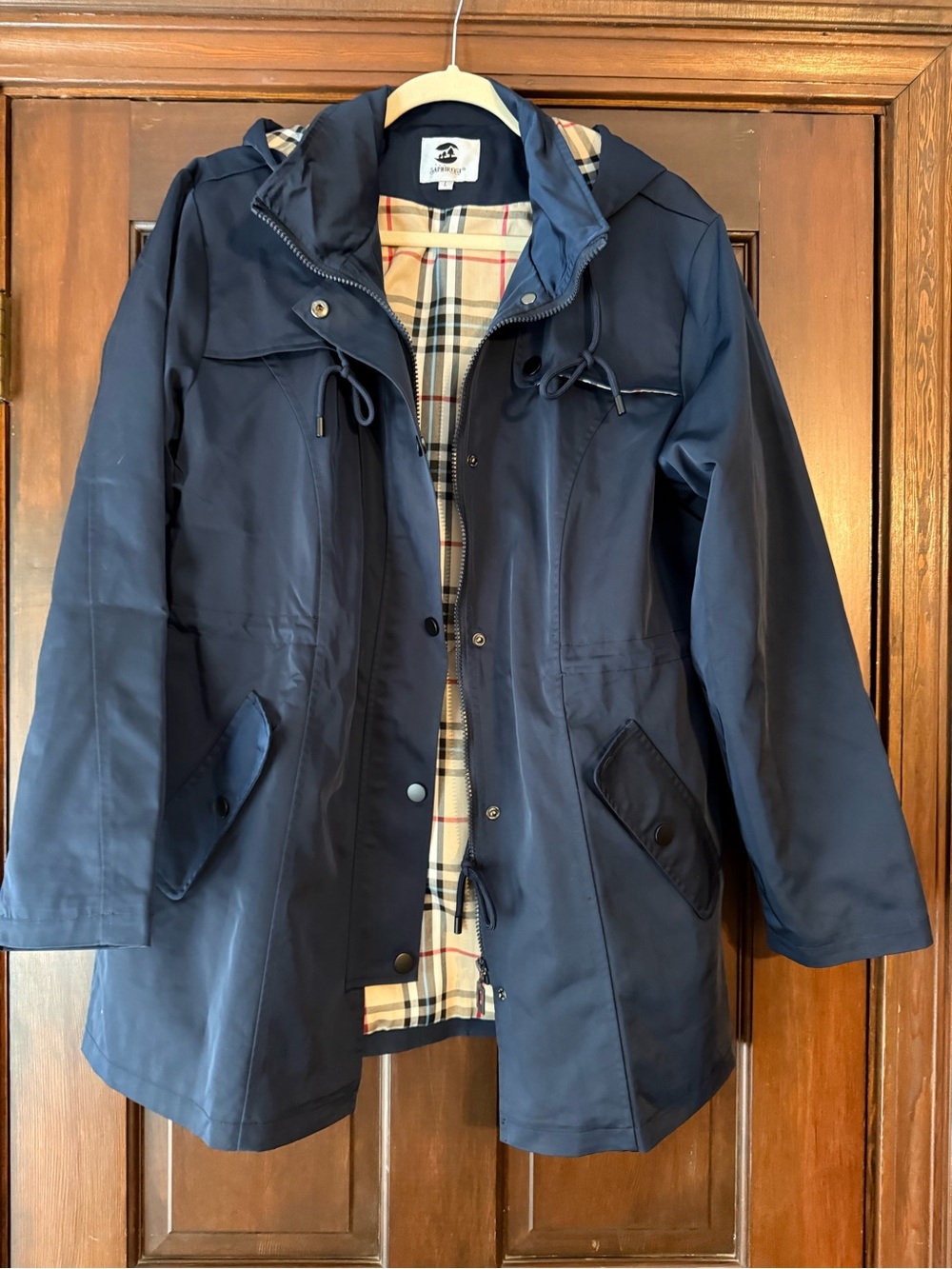 Women’s Navy Trench Coat with Plaid Lining